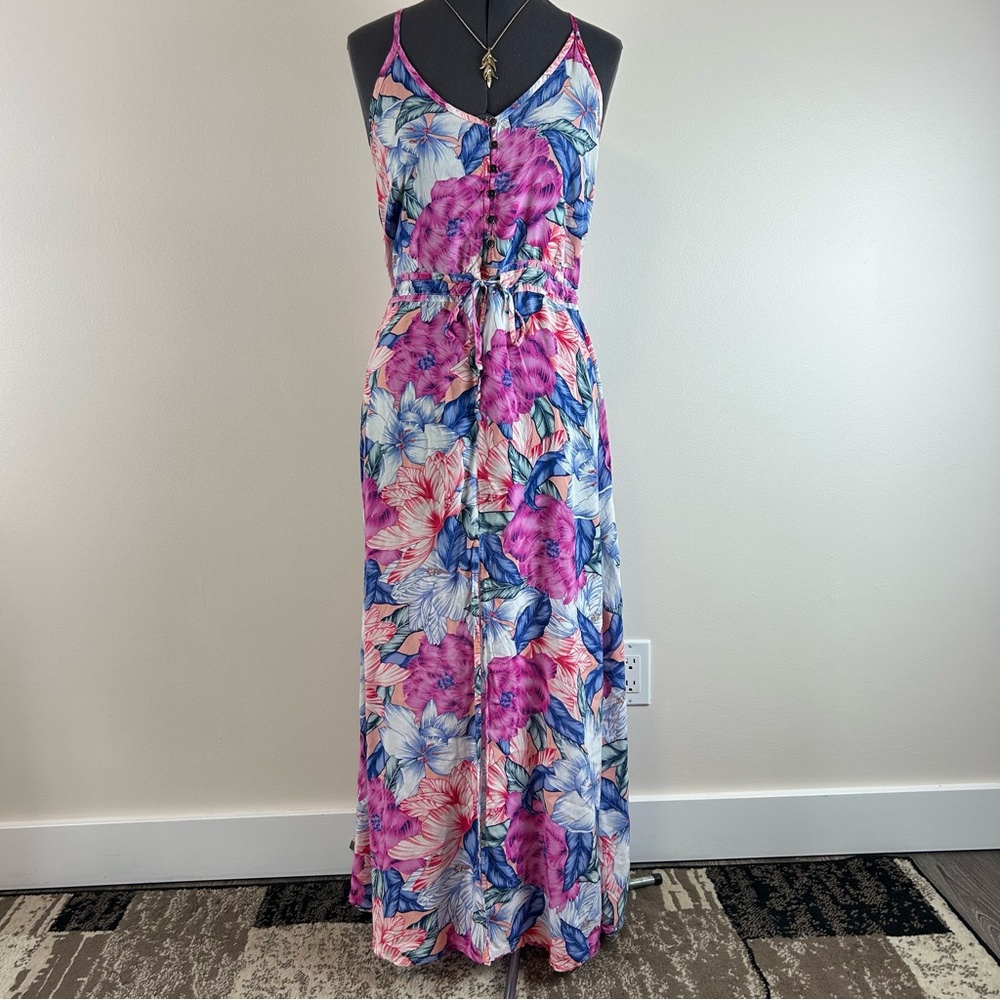 Rip Curl Floral Maxi Dress | Racerback Slit Beach Vacation Summer Dress